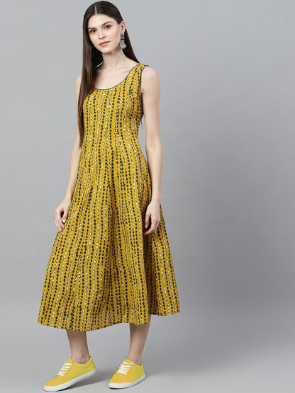 Women's  Mustard Printed A-Line Dress