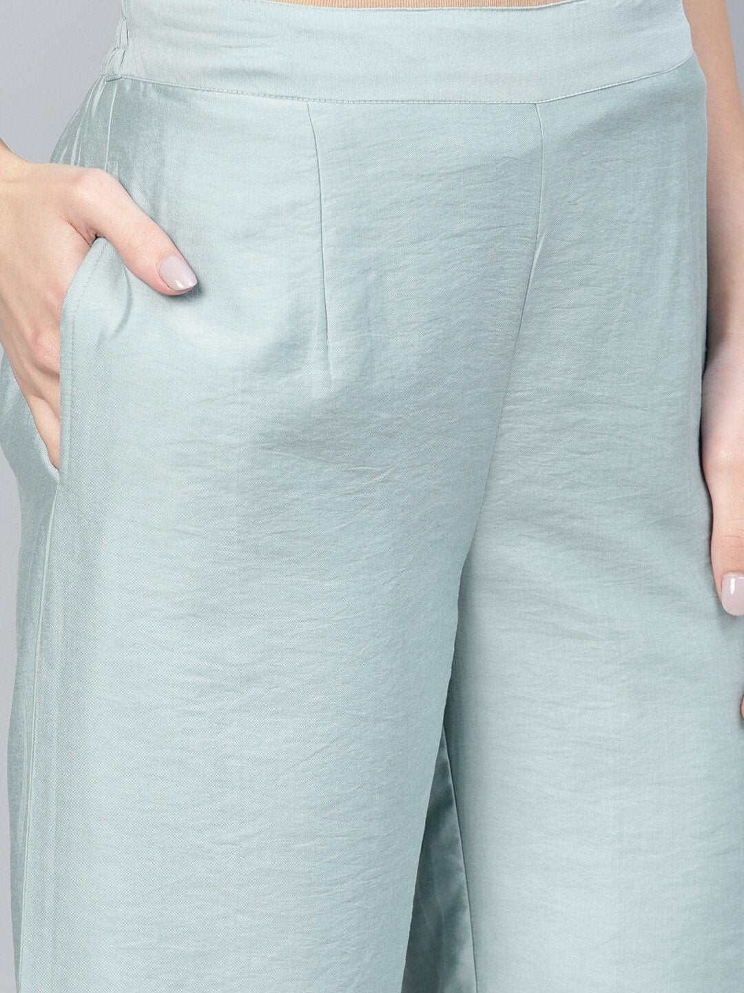 Women's  Blue Solid Straight Palazzos