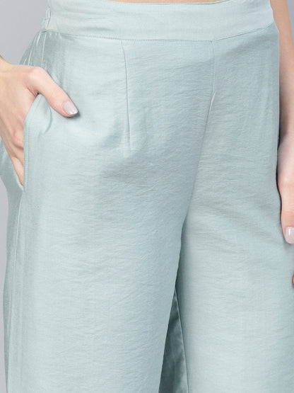 Women's  Blue Solid Straight Palazzos