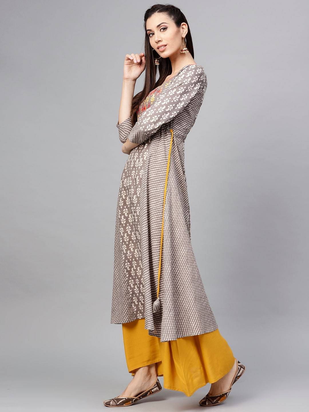 Women's  Grey & Off-White Printed Layered Maxi Dress