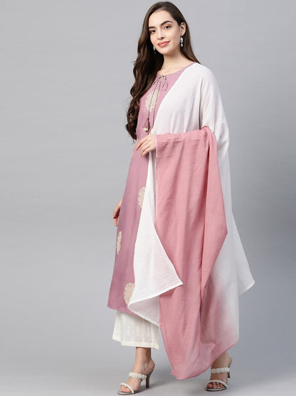 Women's Pink & Offwhite Embroidered Kurta Set