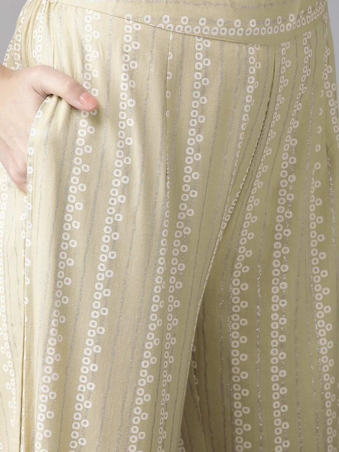 Women's  Beige & White Printed Kurta with Palazzos
