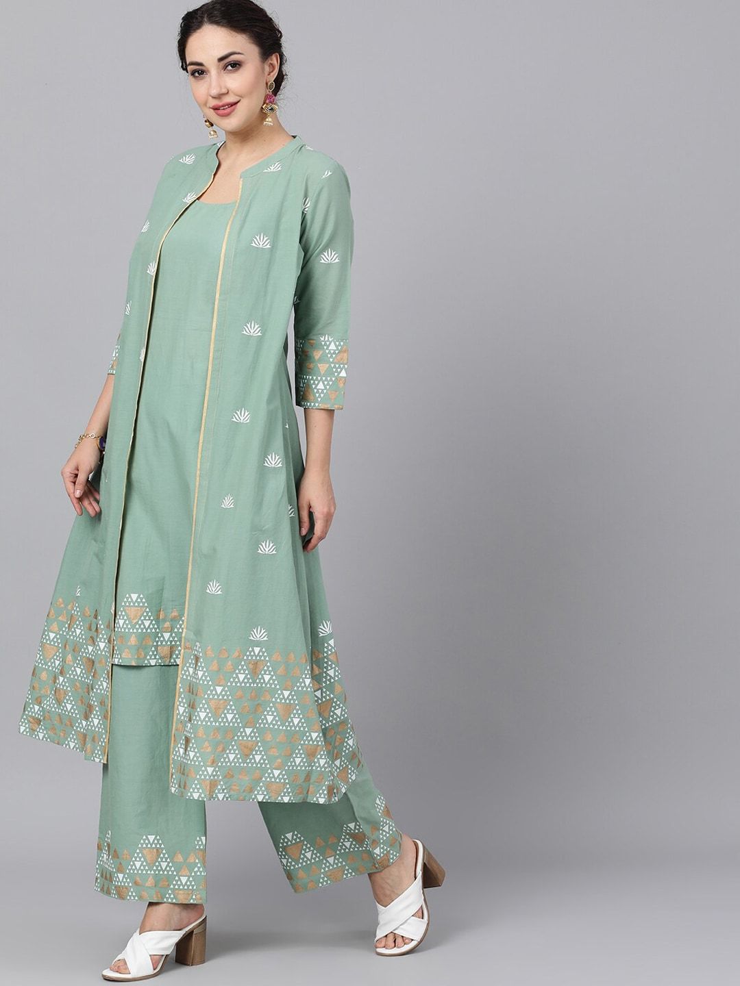 Women's  Green Solid Kurta with Trousers