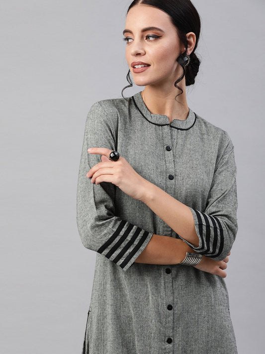 Women's Grey Chambray Button Down Kurta