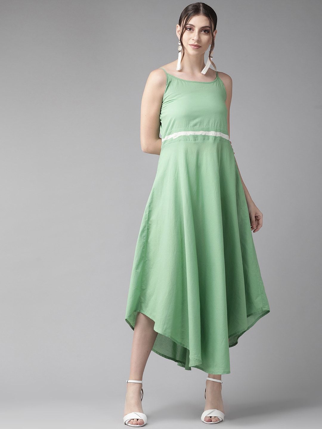 Women's  Green Solid A-Line Dress with Jacket