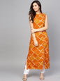 Women's  Orange & Mustard Yellow Checked Straight Kurta