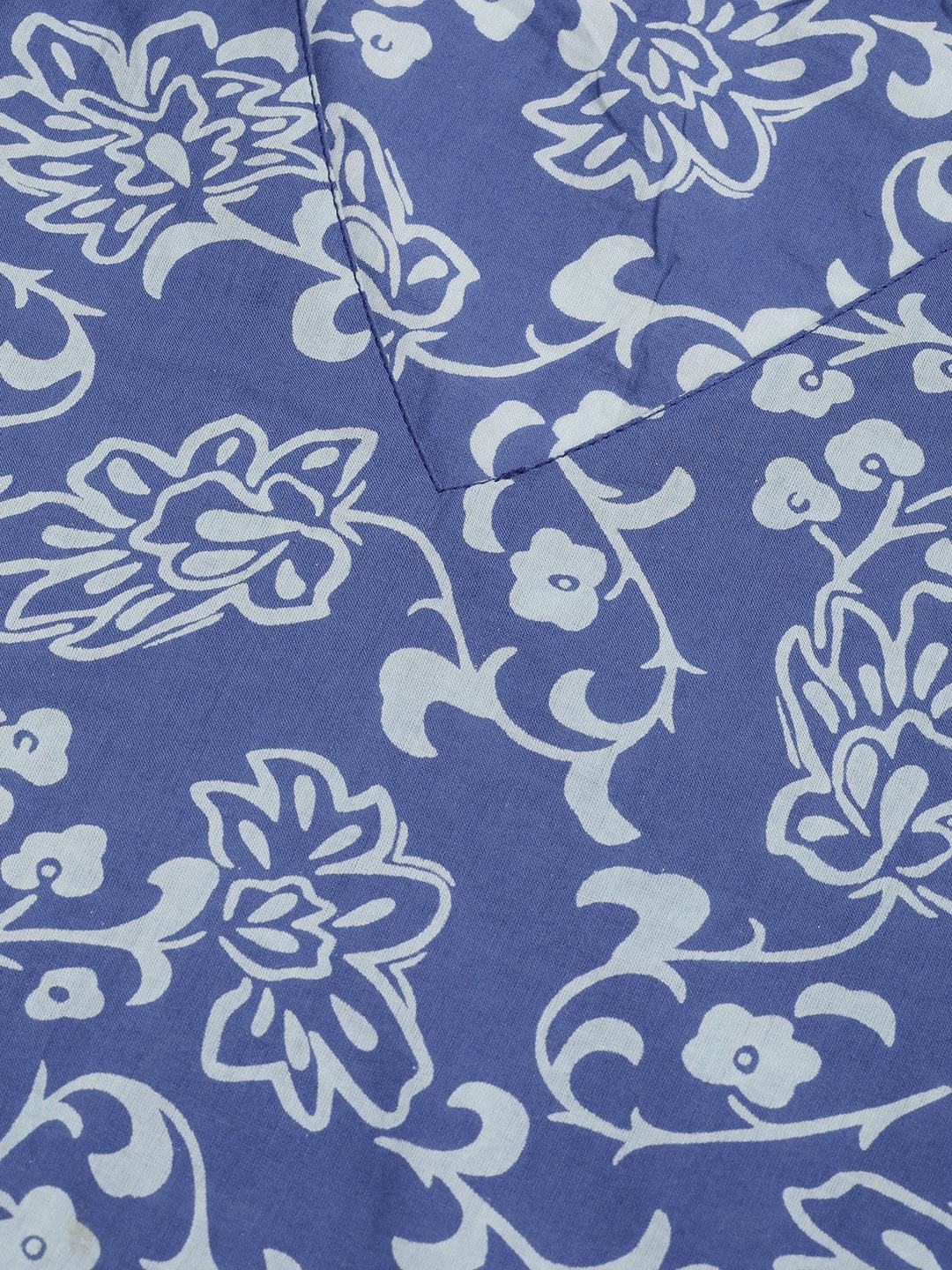 Women's  Blue & White Printed Kurta with Salwar & Dupatta