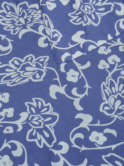 Women's  Blue & White Printed Kurta with Salwar & Dupatta