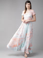 Women's  Sea Green & Coral Pink Printed Maxi Dress