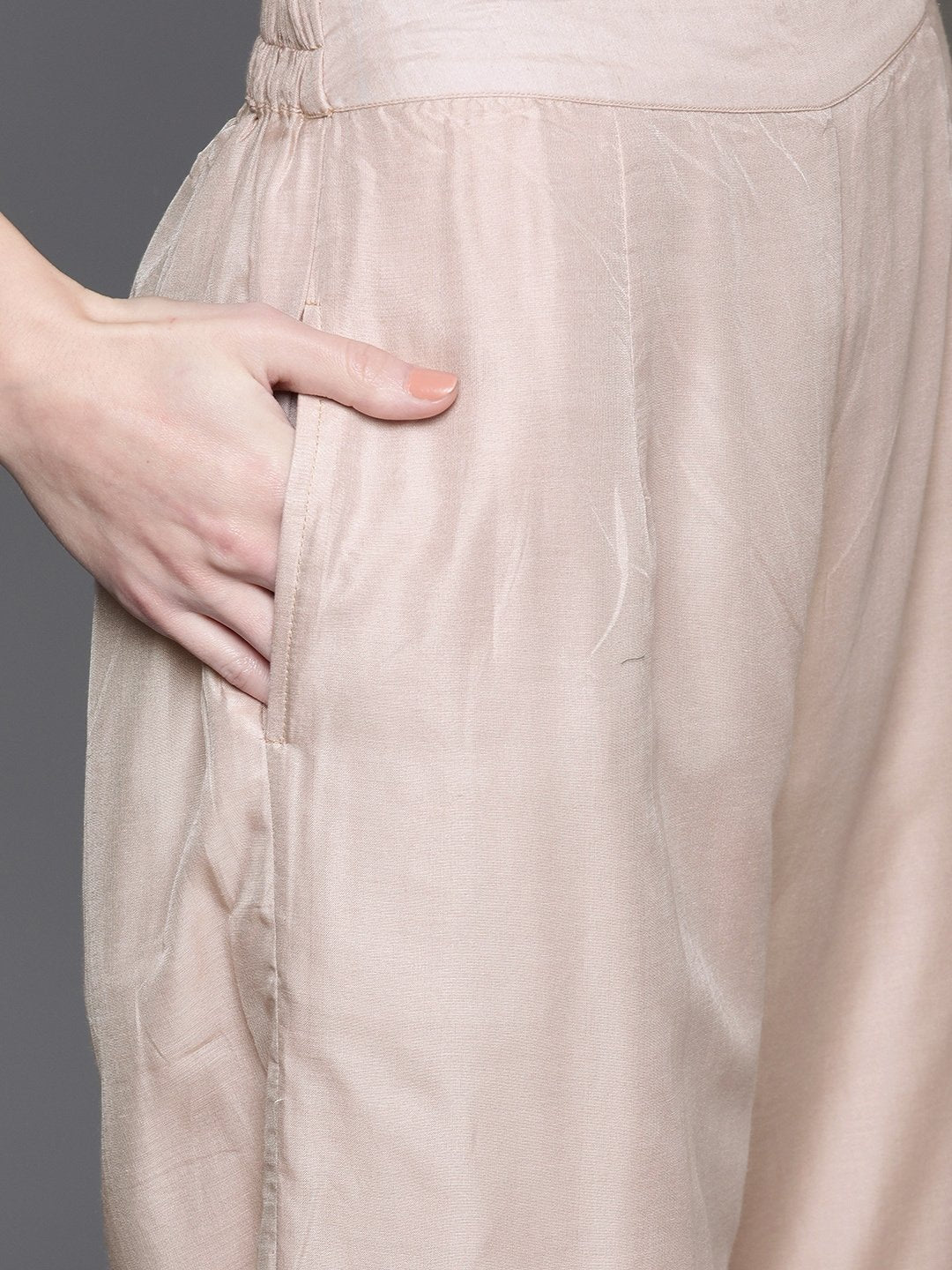 Women's  Dusty Pink & Golden Woven Design Kurta with Palazzos