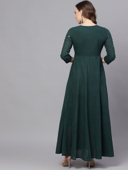 Women's  Green Solid Maxi Dress