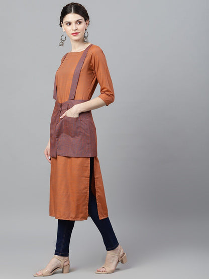 Women's  Orange Colourblocked Straight Kurta