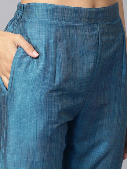 Women's  Blue Solid Kurta with Trousers