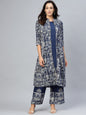 Women's  Navy Blue & Off-White Quirky Khari Print Layered A-Line Kurta
