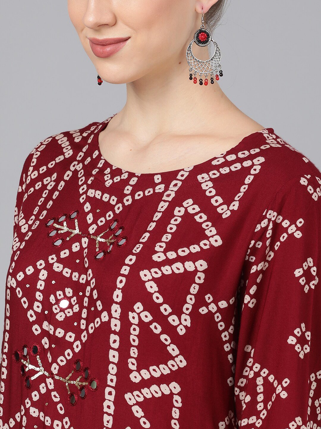 Women's  Maroon Printed Kurta with Skirt