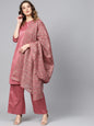 Women's  Pink Self Design Kurta with Palazzos & Dupatta