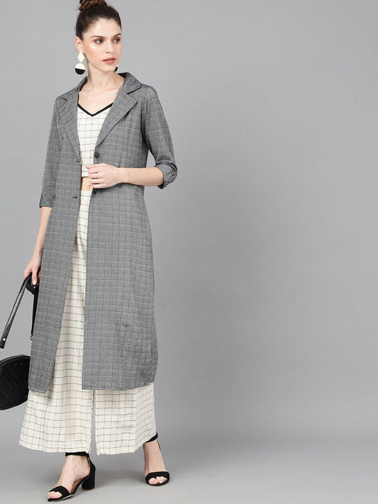 Women's  Grey & Black Checked Tailored Jacket