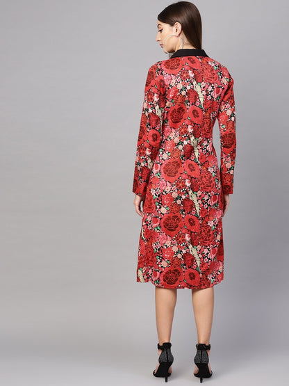 Women's  Red & Green Printed Ethnic Jacket