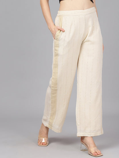 Women's  Cream-Coloured Striped Wide Leg Palazzos