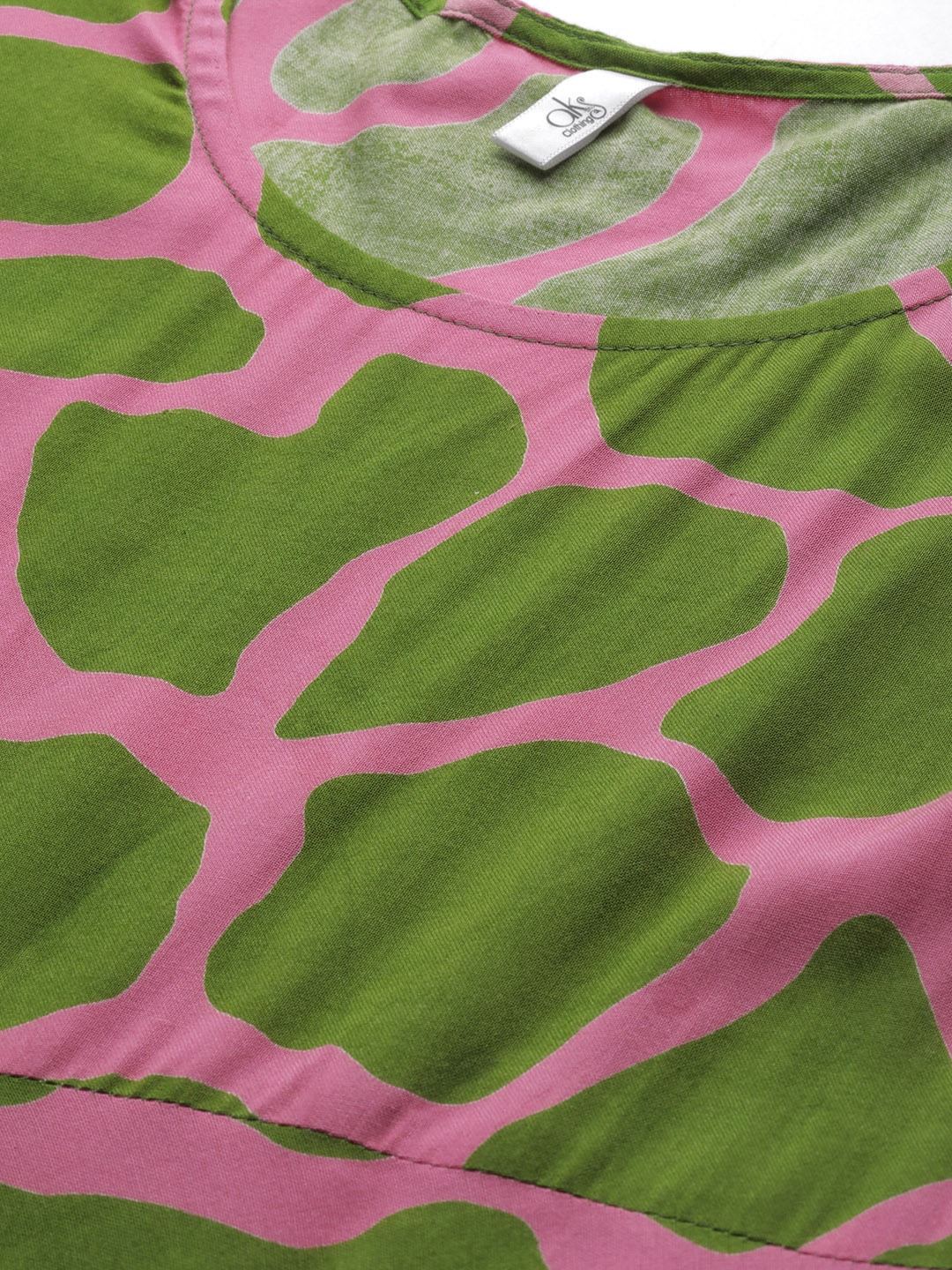 Women's  Green And Pink Printed Maxi Dress