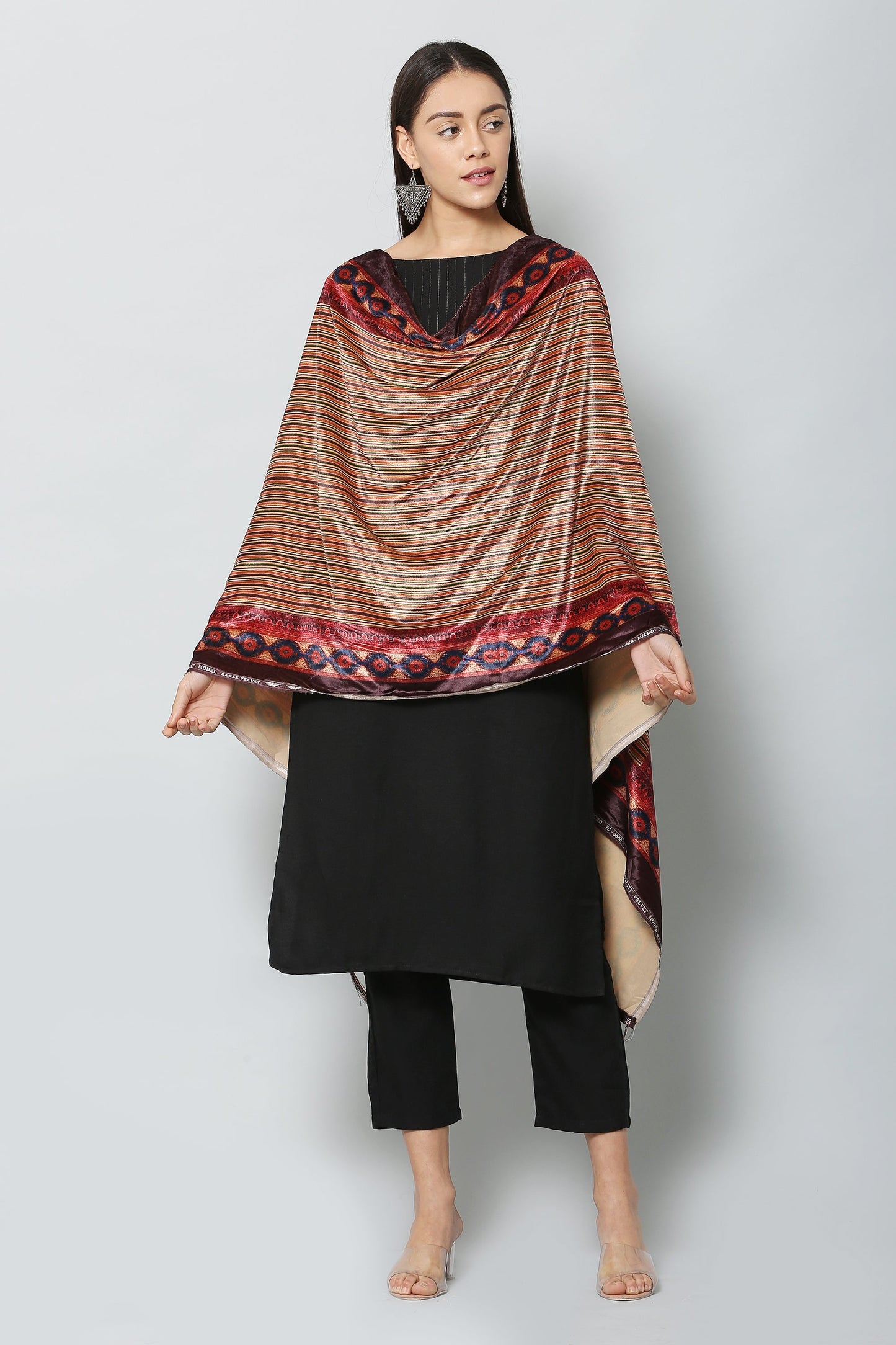 Women's Red Color Polyster Velvet  Digital Printed Dupatta