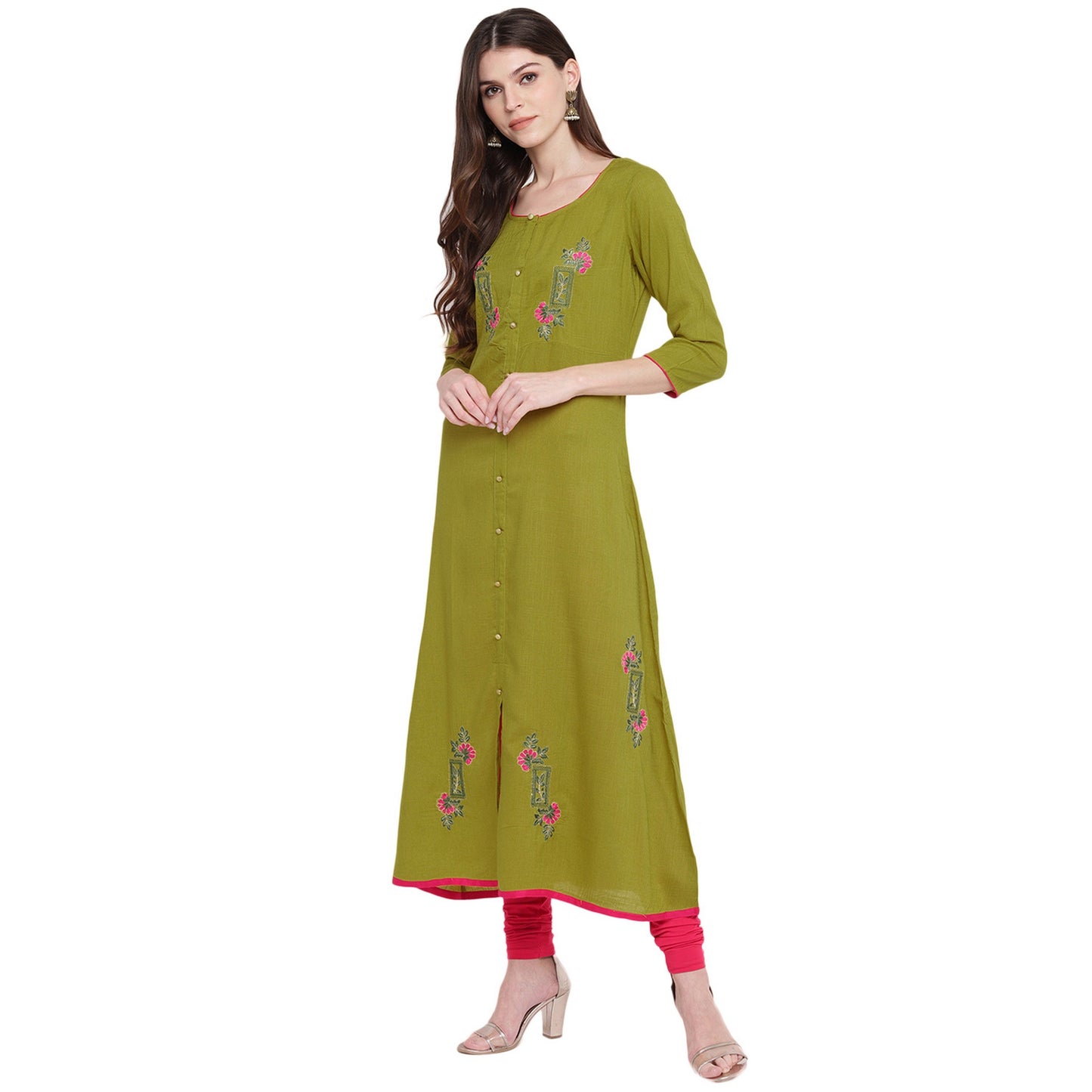 Women's Mehendi Green Cotton Kurta By Vbu