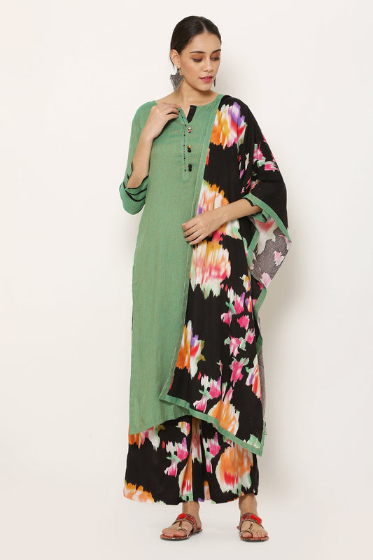 Women's Viscose Rayon Kurta And Palazzo With Dupatta Set