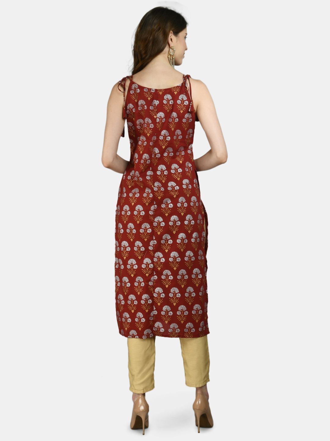 Women Maroon Printed Cotton kurta by Myshka (