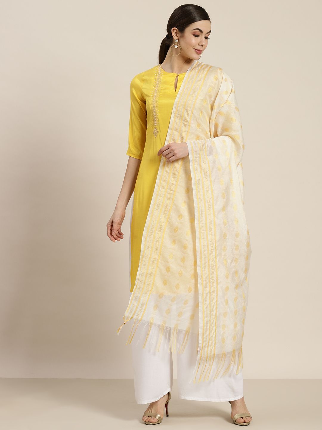 Women's Offwhite Chanderi Woven Dupatta2
