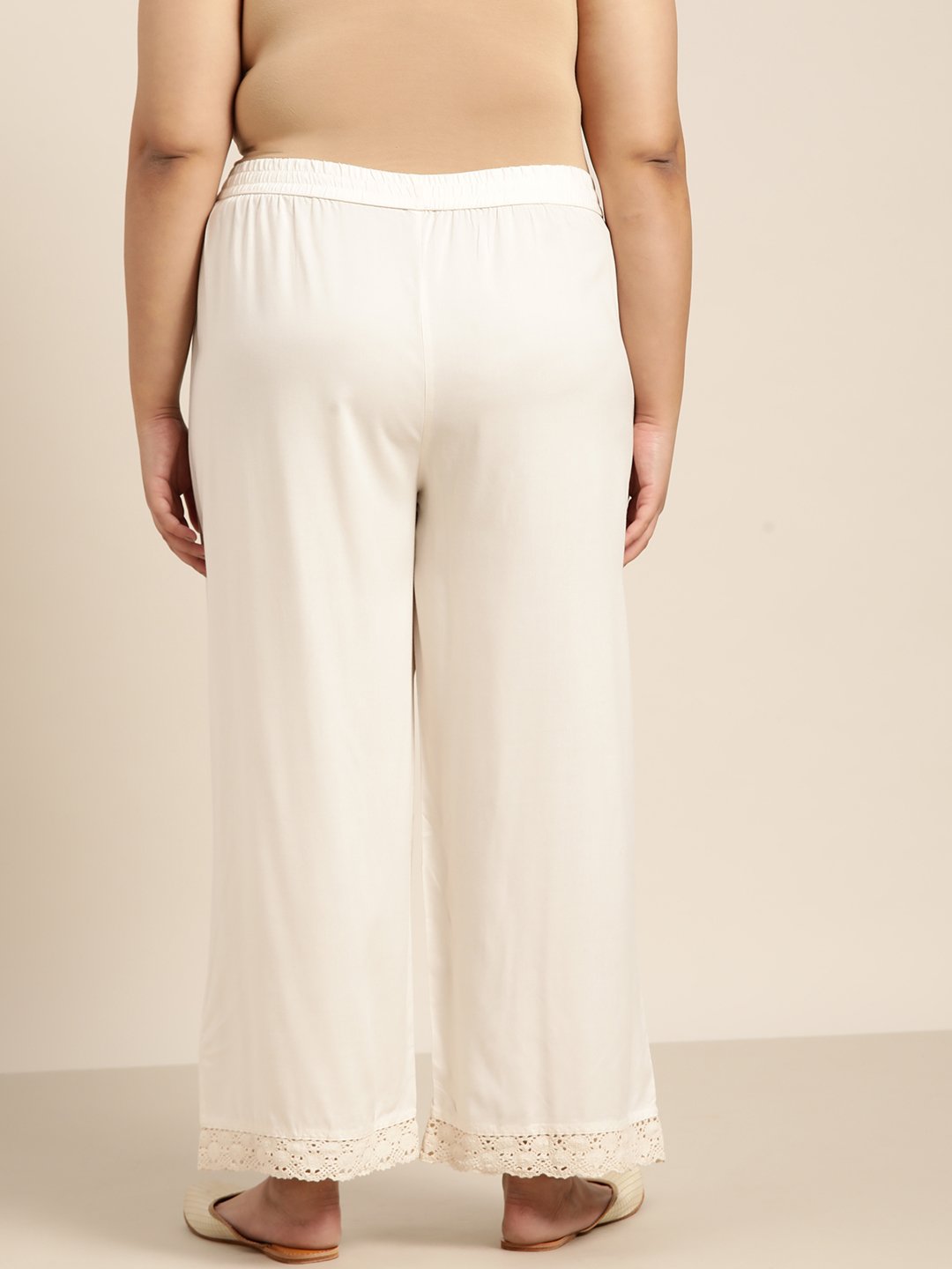 Women's Ivory Rayon Solid Wide-Leg Palazzo