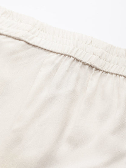 Women's Ivory Rayon Solid Wide-Leg Palazzo