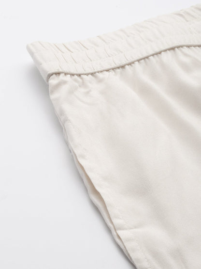 Women's Ivory Rayon Solid Wide-Leg Palazzo
