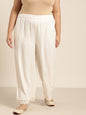 Women's Ivory Rayon Solid Wide-Leg Palazzo