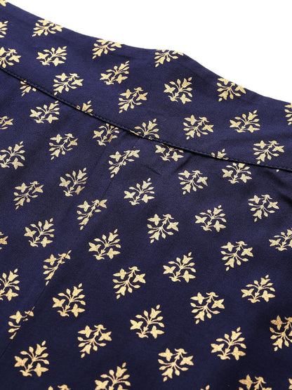 Women's Navy Rayon Printed Flared Palazzo