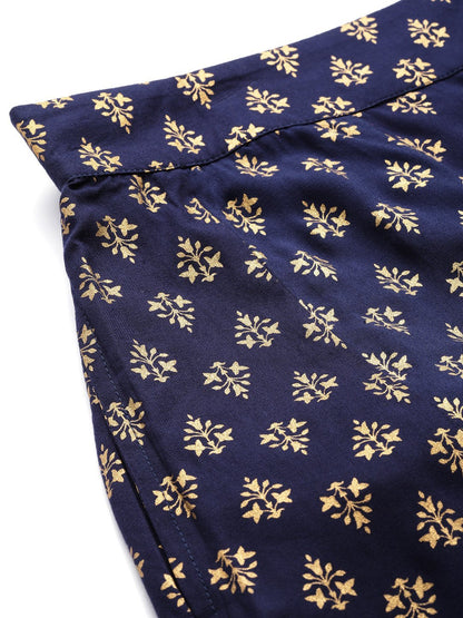 Women's Navy Rayon Printed Flared Palazzo