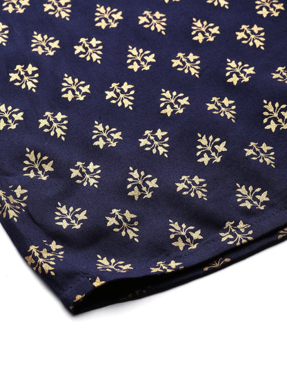 Women's Navy Rayon Printed Flared Palazzo