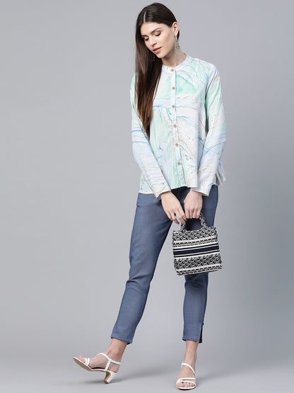Women's Sea Green & Blue Printed Tunic
