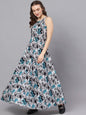 Women's  Blue Printed Maxi Dress