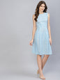 Women's  Blue & White Khari Print A-Line Dress