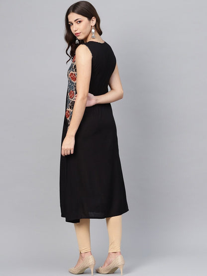 Women's Black Solid A-Line Kurta