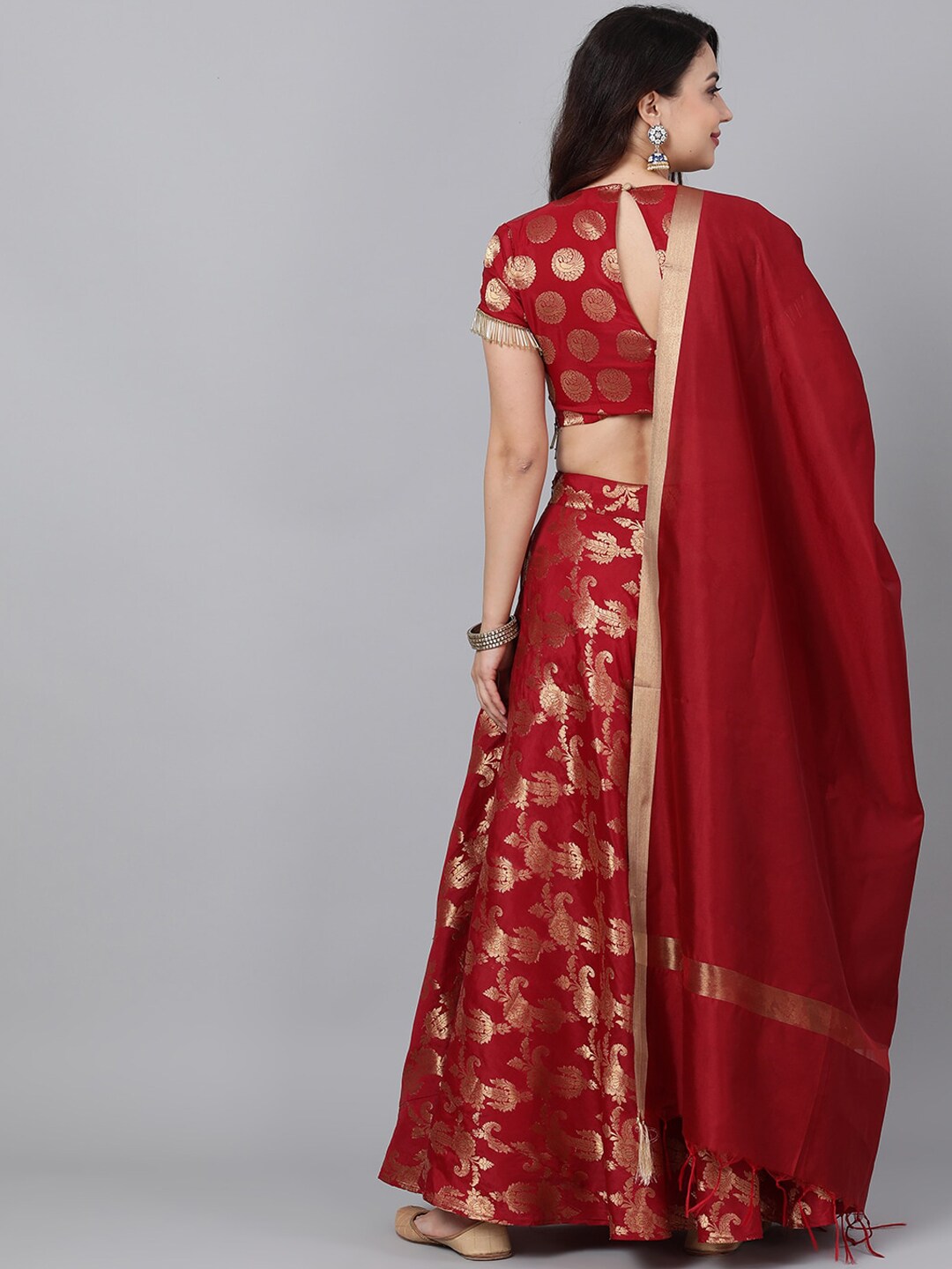 Women's Maroon Brocade Lehenga Choli With Dupatta