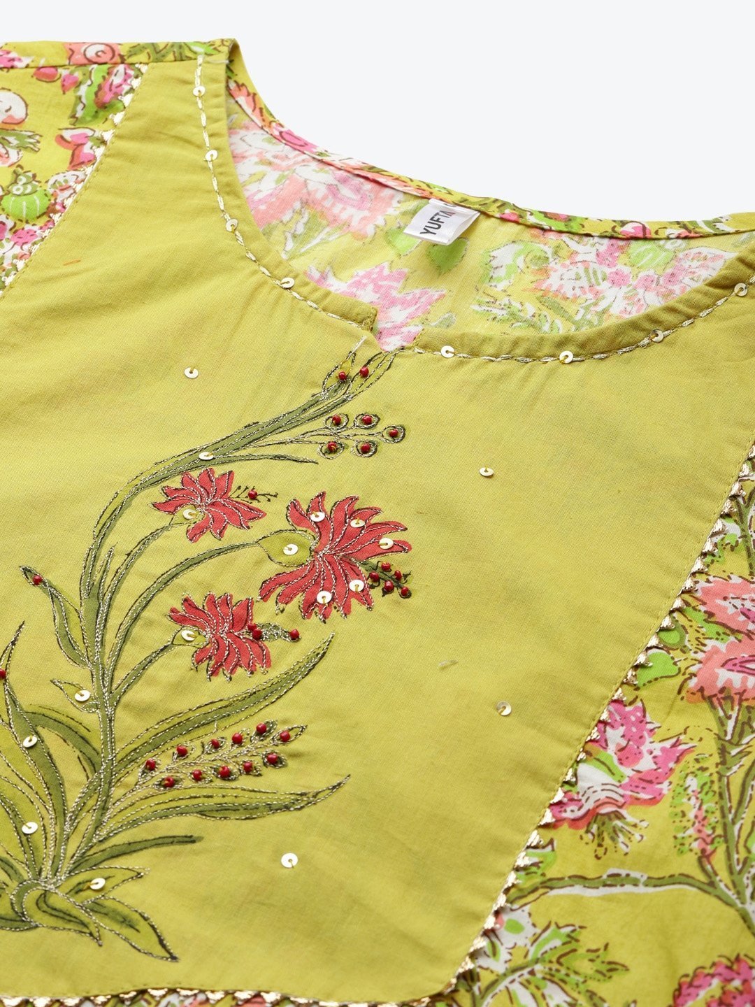 Women's Lime Green Printed Kurta Set
