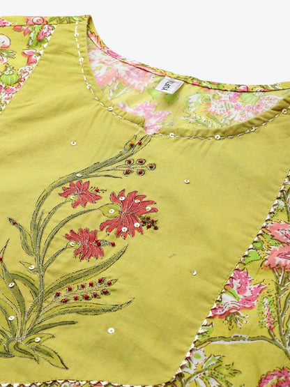 Women's Lime Green Printed Kurta Set
