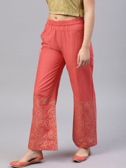 Women's  Peach-Coloured Wide Leg Solid Palazzos