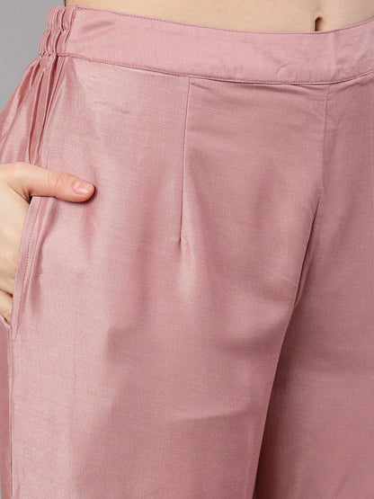 Women's  Pink Solid Kurta with Palazzos