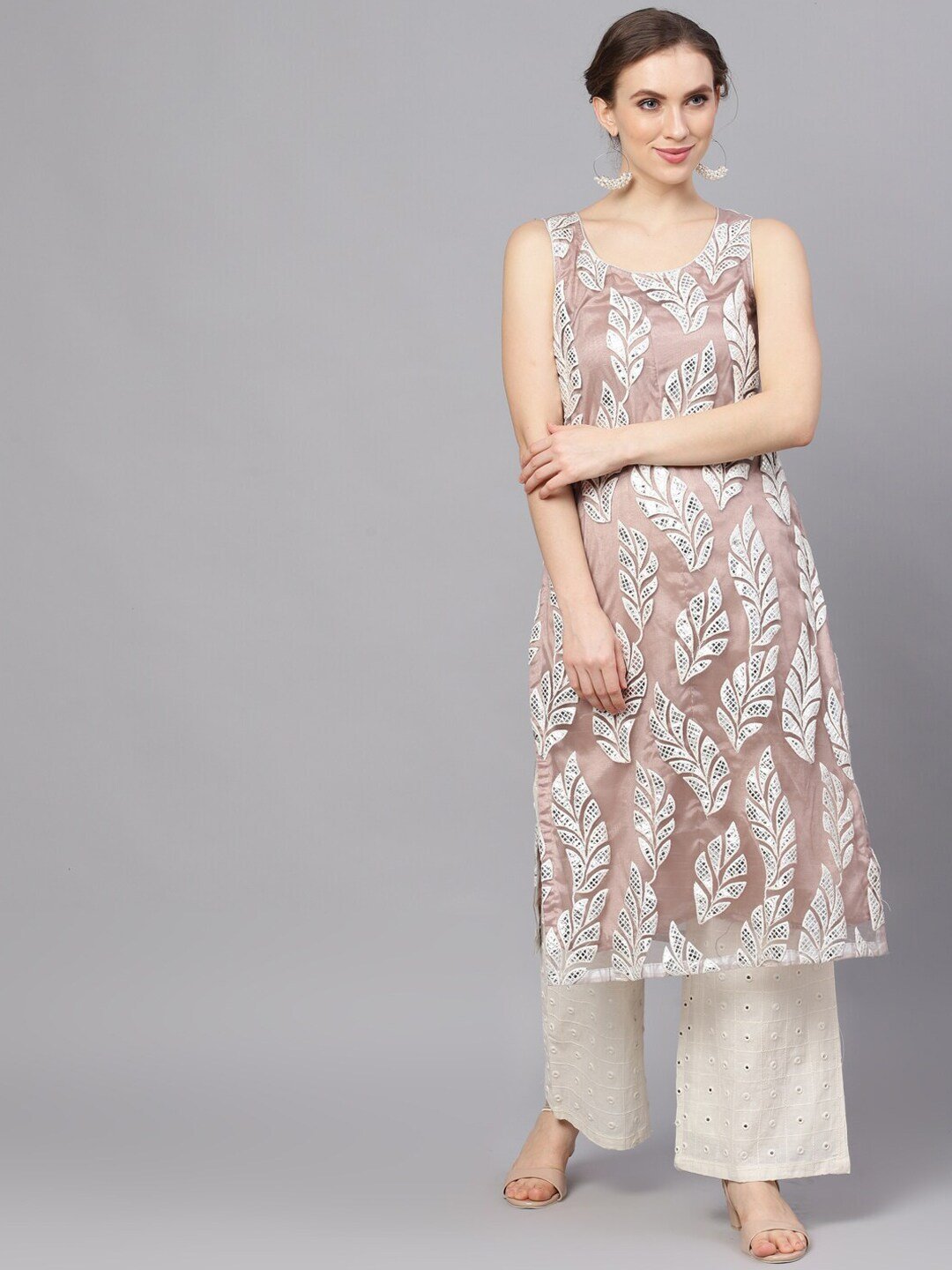Women's  Off-White Embroidered Flared Palazzos