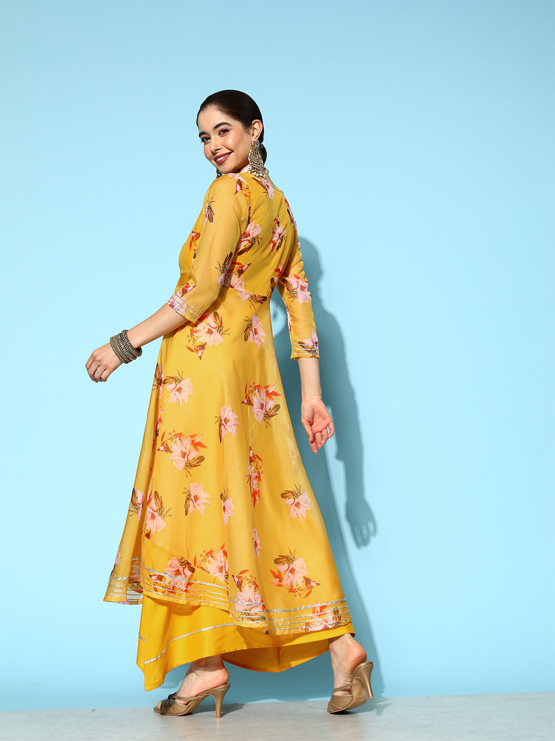 Women's Yellow Floral Fit And Flare Dress