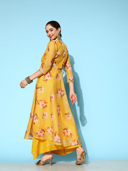 Women's Yellow Floral Fit And Flare Dress