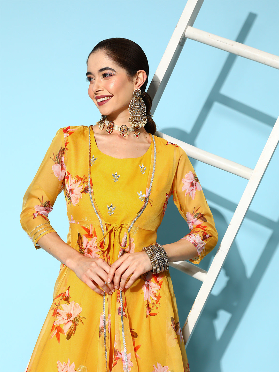 Women's Yellow Floral Fit And Flare Dress