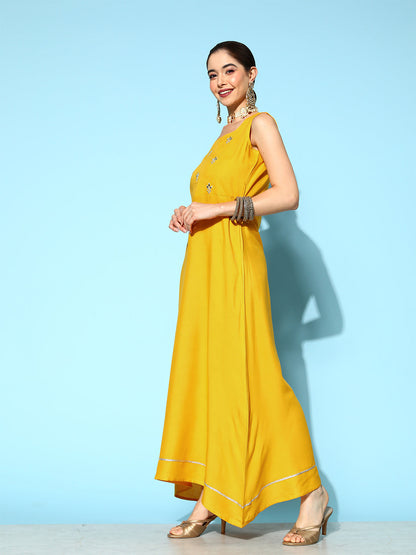 Women's Yellow Floral Fit And Flare Dress
